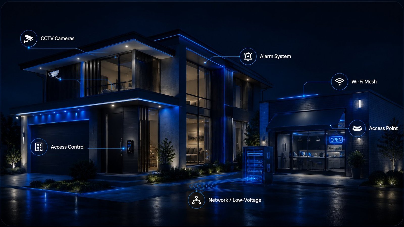 Modern Central Florida home and small business protected with security cameras, access control and Wi-Fi connectivity